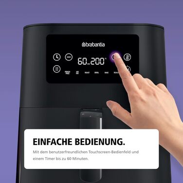 Аерофритюрниця Brabantia Airfryer XL 4-5.7л, 1700 Вт, 8 програм, цифровий сенсорний дисплей, без PFAS, чорна, BBEK1134