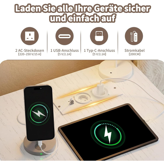 Кутовий комп'ютерний стіл JUMMICO L-подібний з 4 ящиками, розетками та USB, для дому/офісу, геймінгу, білий, 140x80 см