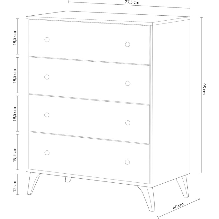 Комод Habitdesign Sweet 4 шухляди, білий Artik, 77,5x40x95 см
