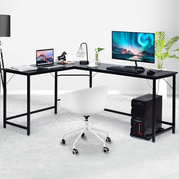 Кутовий комп'ютерний стіл COSTWAY L-подібний, дуб натуральний, 168x125x74 см, з підставкою для системного блоку, для домашнього офісу та геймінгу