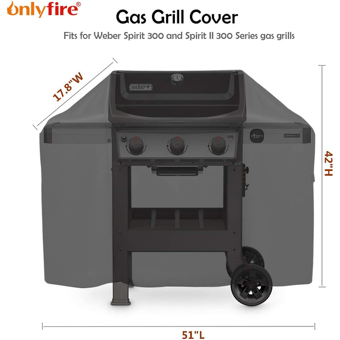 Чохол Onlyfire для гриля Weber Spirit E310/E320/S310/S320, водонепроникний і міцний чохол для газового гриля Weber 7139, серії Spirit II, Spirit 300, Spirit 200 (до 2012), чорний