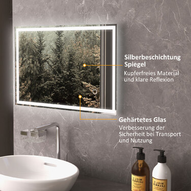 Дзеркало для ванної кімнати Badspiegel з підсвіткою LED, сенсорне управління, білий колір