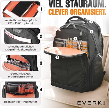 Бізнес-рюкзак для ноутбука Everki Atlas 32L (13–17.3 дюймів) ергономічний дорожній рюкзак з регульованим відділенням, чорний