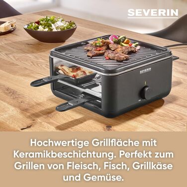 Міні-раклет гриль SEVERIN RG 2360 Black Line для 4 осіб, антипригарна поверхня, глибокі підноси, 600 Вт, компактний настільний гриль