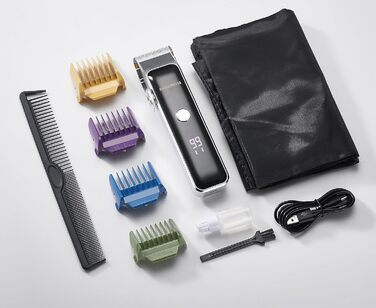 BarberBoss професійна машинка для стрижки бороди та волосся для чоловіків, тример для обличчя, з точним регулюванням, 2 швидкості, USB-зарядка, керамічно-титанові леза, LED-дисплей, QR-2089