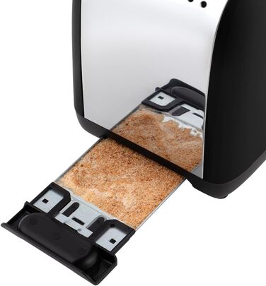 Тостер Russell Hobbs Colours Plus Edelstahl на 2 тости, чорний - з підставкою для булочок, 6 режимів підсмажування, розморожування, функція Lift & Look, 1600 Вт