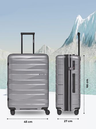 Валіза поліпропіленова 3-в-1 Arctic Silver Metallic (M) з розширенням, TSA-замком та подвійними колесами - якісна дорожня валіза унісекс