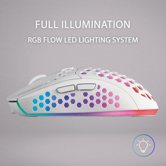 Бездротова ігрова миша Mars Gaming MMW3W RGB Flow, ультралегка (79г), 3200 DPI, біла