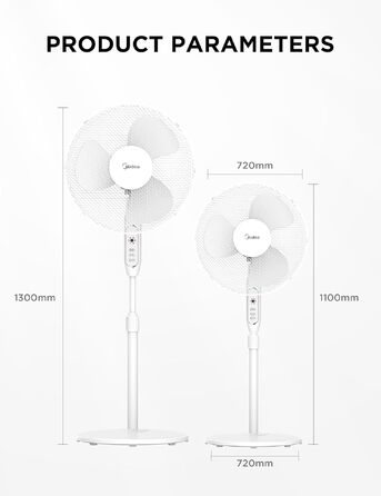 Вентилятор підлоговий Midea FS40-16JRA, 40 Вт, пульт, 3 швидкості, низький рівень шуму (55-65 дБ)