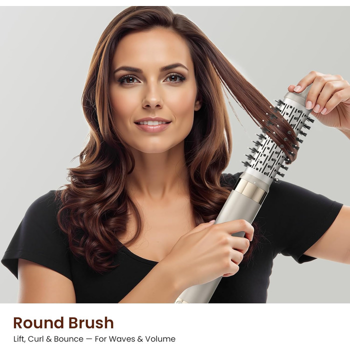 MESCOMB 5-в-1 Airstyler та Hairstyler: Фен-щітка з іонізацією, автоматичний локонів та об'ємна щітка – Швидке сушіння, укладка для локонів, об'єму та вирівнювання без пошкоджень | Легкий та ідеальний для дому, колір шампань-золото