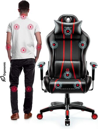 Ігрове крісло Diablo X-One 2.0 з регульованими підлокітниками, ергономічним дизайном, подушками для шиї та попереку, функцією гойдання, червоне, розмір L – комп'ютерне крісло для геймерів та офісу