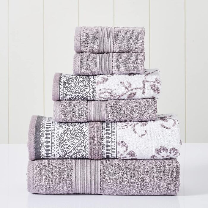 Комплект рушників Modern Threads Ophelia Orchid, 6 шт. — 2 банних, 2 для рук, 2 для обличчя, жакардові, бавовна, фіолетовий колір