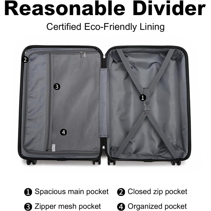 Валіза British Traveller XL, жорсткий корпус, 74.5×49×30.5 см, чорна, ABS+PC, з TSA-замком, велика дорожня валіза на колесах для подорожей
