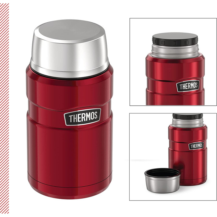 Термос для їжі Thermos Stainless King 710 мл, нержавіюча сталь, червоний, зберігає гаряче 14 годин, холодне 24 години, герметичний, для супу, мюслі, рагу, підходить для посудомийної машини