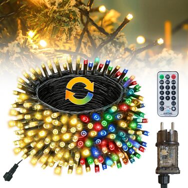 Світлодіодна гірлянда для ялинки 30м 300 LED, багатоколірна та тепла біла, 11 режимів роботи