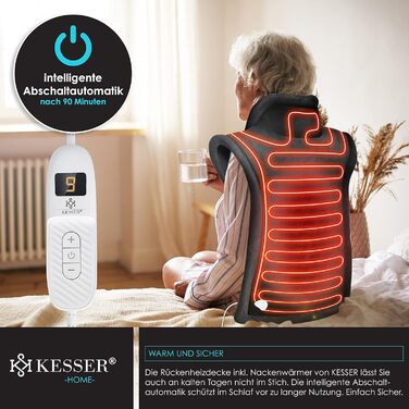 Електричне грілка для спини, шиї та плечей KESSER® з таймером, 9 температурних режимів, 60x85 см, з ремінцем для талії, пульт дистанційного керування, антрацит