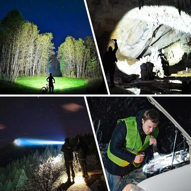 Ліхтарик Blukar LED акумуляторний 20000 люменів, надяскравий, зумований, тактичний, 5 режимів світла, водонепроникний IP67, для кемпінгу, туризму, риболовлі, надзвичайних ситуацій, чорний
