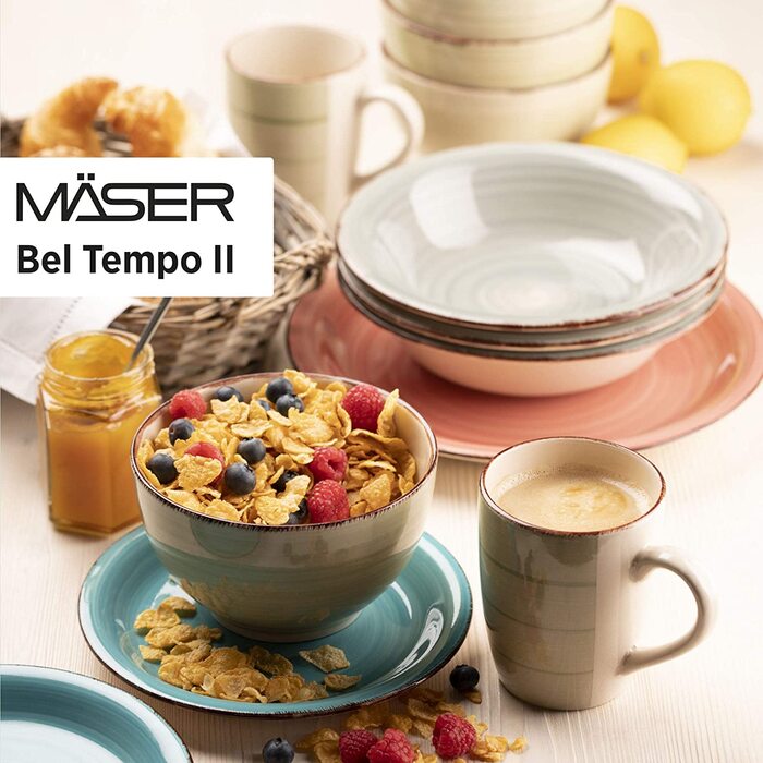 Набір тарілок MÄSER Bel Tempo II для 6 осіб, 12 предметів, сучасний вінтаж, ручний розпис, фіолетовий Berry, кераміка