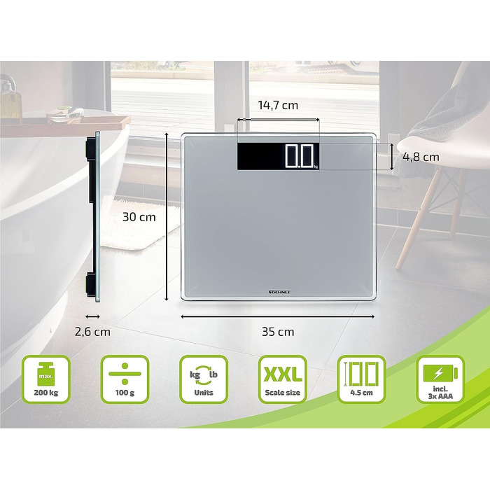 Електронна вага Soehnle Style Sense Comfort 600, до 200 кг, велике LCD-дисплей, безпечний стійкий корпус