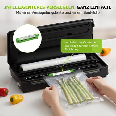 Вакууматор для продуктів Bonsenkitchen VS3019, 125 Вт, з вбудованим різаком, глянцевий чорний
