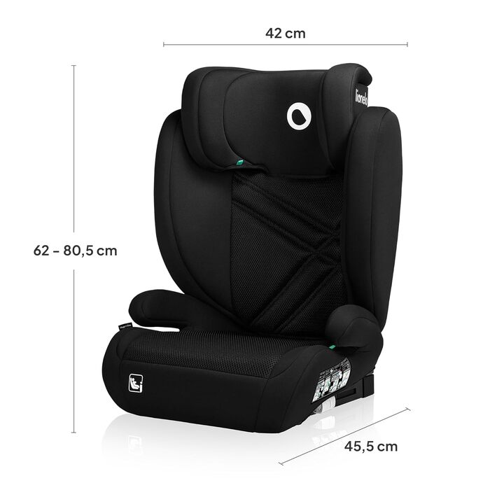 Автокрісло Lionelo Hugo i-Size R129 Група 2/3 (100–150 см) – ISOFIX, регульована підголовник з Memory Foam, бічний захист, комфортні підлокітники, чорний карбон