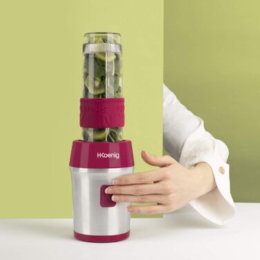 Міні-смузі міксер H.Koenig SMOO10, 570 мл, 300 Вт, 4 леза, 2 пляшки, BPA-free, рожевий