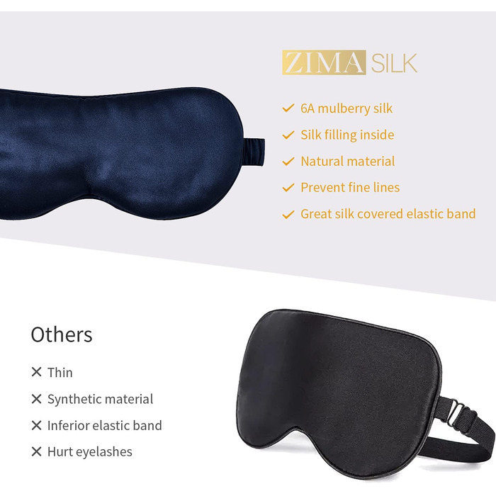Шовкова маска для сну ZIMASILK з 100% натурального шовку (22 моме), екстра м'яка, темно-синя