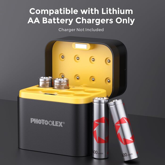 Акумулятори PHOTOOLEX AA 1.5V 3600mWh, комплект 8 шт. з кейсом для зберігання, високої ємності, перезарядні літієві батарейки (без зарядного пристрою)