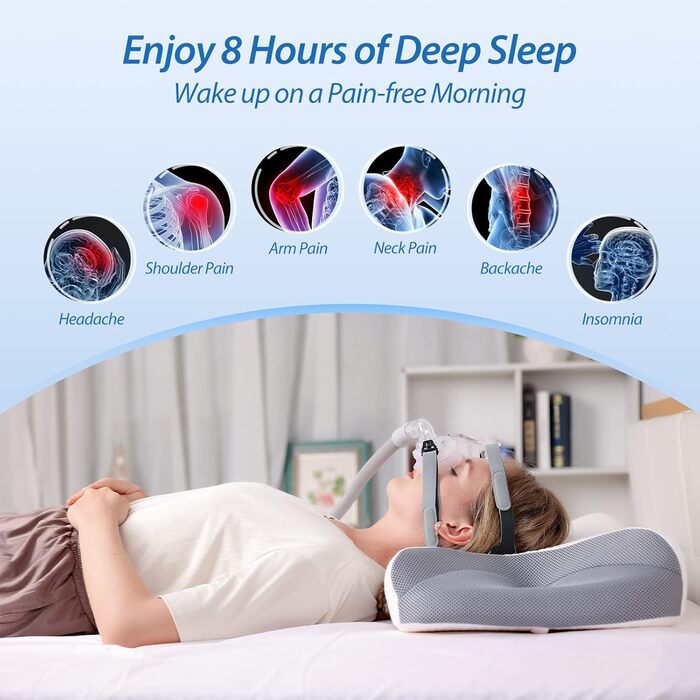 Ортопедична подушка HOMCA Memory Foam для CPAP-масок, ергономічна для бічного сну з виїмками під маску, зменшує тиск та витік повітря
