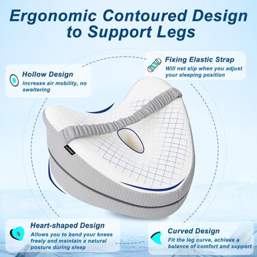 Подушка для сну на боці з піни Memory Foam, ергономічна, з охолоджуючим чохлом, сіра в горошок з ремінцем