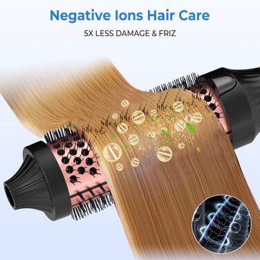 UKLISS Hairstyler 5 в 1: Фен-щітка, плойка, насадки для об'єму та вирівнювання (Рожеве золото)