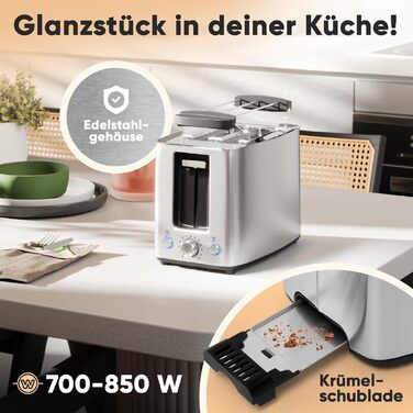 Тостер ProfiCook Edelstahl PC-TA 1279 сріблястий - 2 слоти, для бутербродів, вафель та булочок, з насадкою для булочок, нержавіюча сталь