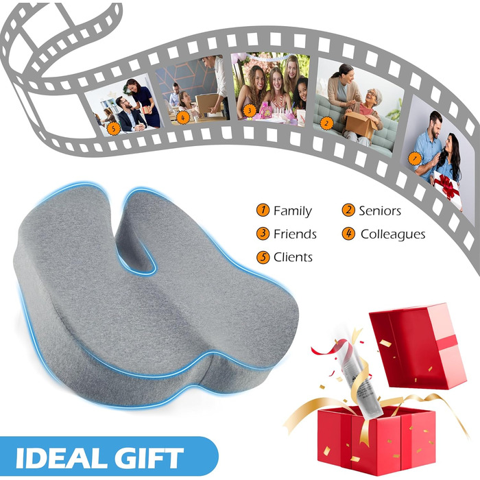 Подушка для офісного крісла Lofty Aim з Memory Foam: ергономічна, для куприка, при болях у спині, для офісу, авто, літака, інвалідного візка - Чорний та світло-сірий