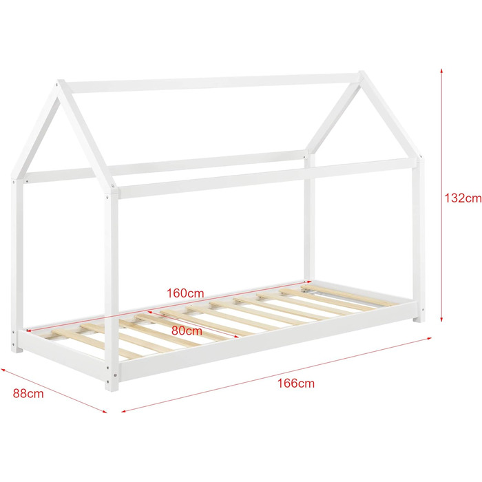 Дитяче ліжко Netstal Hausbett Bodenbett з сосни, 90x200 см, біле. Без матрацу, з ламелями для дитячої кімнати
