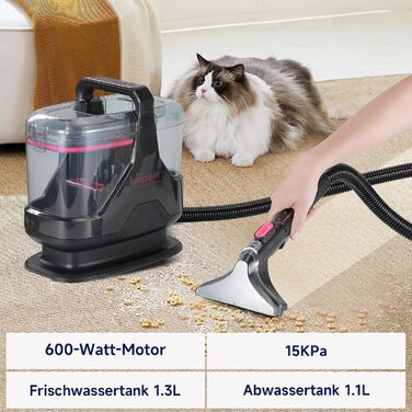 WECLEAN C3: Пилосос для миття підлоги 600W, 18kPa, для килимів, диванів, вікон, дзеркал, автомобілів (чорний/рожевий)
