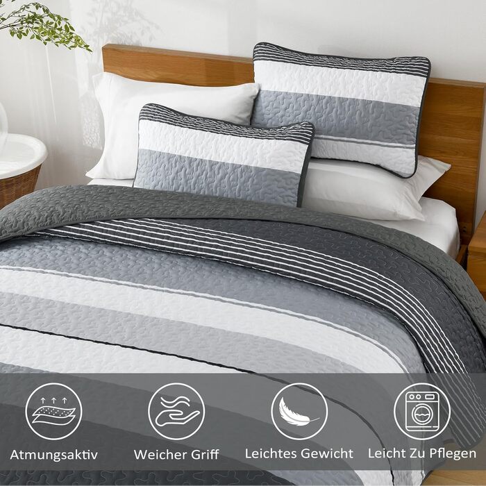 Покривало WONGS BEDDING 220x240 см синє, стьобане, мікрофібра, комплект 3 предмети (покривало + 2 наволочки 50x75) для двоспального ліжка, для спальні або дивана