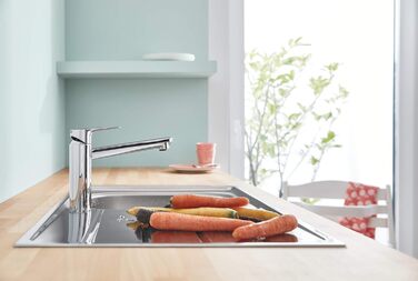 Змішувач кухонний GROHE BauLoop 31367001 високий, поворотний на 360°, з металевим кріпленням, хромований