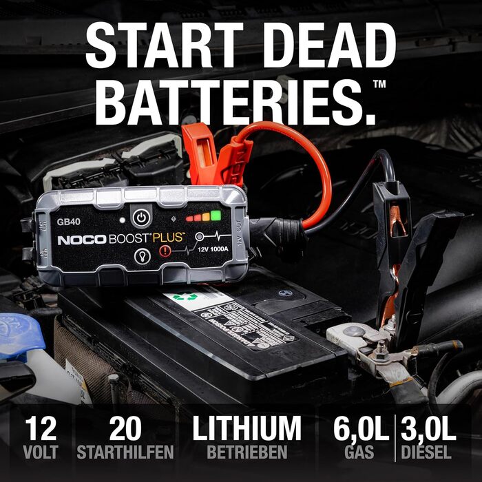 Портативний пусковий пристрій NOCO Boost GB40: Powerbank 1000A для автомобілів (бензин до 6.0L, дизель до 3.0L)