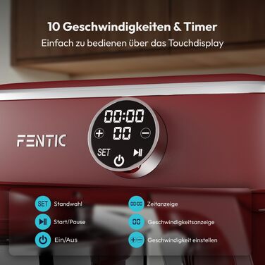 Планетарний міксер Küchenmaschine 1800W з чашею з нержавіючої сталі 7л, тістоміс для хліба та піци, 10 швидкостей з таймером, набір насадок та захисним екраном (Червоний)