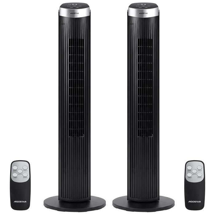 Вентилятор Tower Aigostar Harbor з пультом, 4 режими, 12 год таймер, 65° осциляція, 45W, чорний (2 шт)