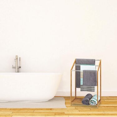 Бамбуковий рушникотримач Relaxdays, 3 планки, вільностоячий, з полицею, сучасний дизайн, 85x51x31 см, натуральний колір