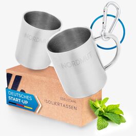 Термокухоль NORDMUT® з нержавіючої сталі, 2 шт. для кемпінгу та подорожей | Ізольована кавова чашка 400 мл, екологічна, без BPA