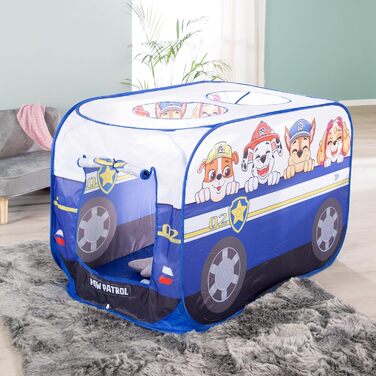 Дитячий ігровий намет Pop-Up Paw Patrol у формі авто, для дому та вулиці, синьо-білий, автоматичне складання, roba