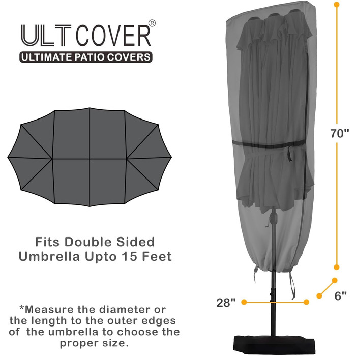 Чохол для парасольки террасної ULTCOVER 600D водонепроникний, до 365 см (подвійний, чорний)