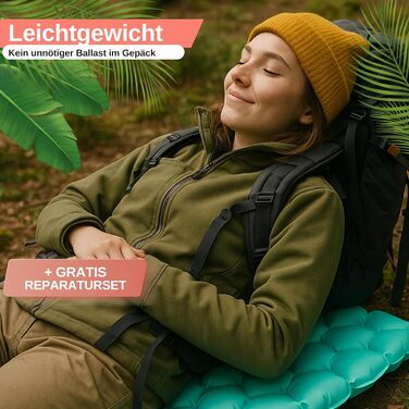 Ультралегкий надувний килимок для кемпінгу та байкпакінгу Backpacker's Journey, компактний туристичний ізомат (бірюзовий)