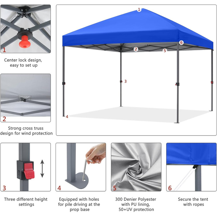 Павільйон садовий водонепроникний ABCCANOPY Pop-Up 2.4x2.4м синій для фестивалів та захисту від сонця
