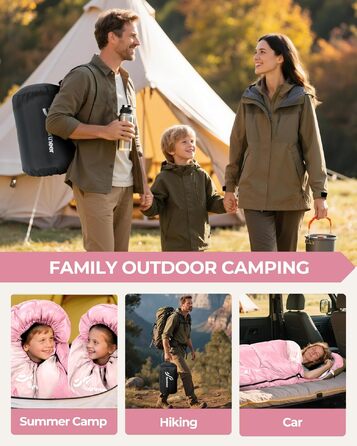 Спальний мішок для дітей та дорослих Outdoor, легкий та компактний (220x80 см), рожевий, температурний режим +10...+26 °C