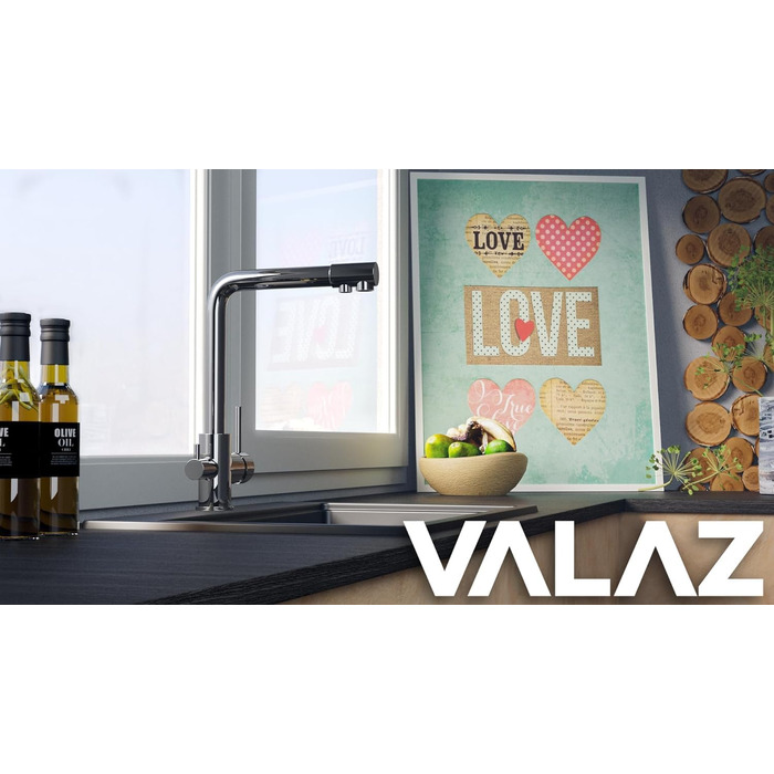 Змішувач для води з фільтром VALAZ Nilo (хром) для кухні з газованою водою, 360° поворотний, швидкомонтований, економія води