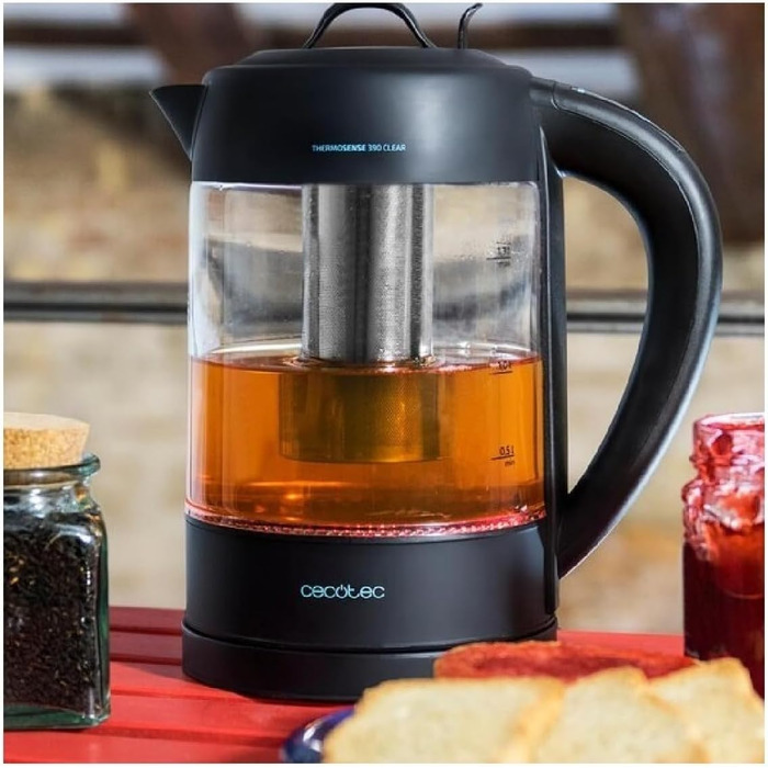 Електрочайник Cecotec ThermoSense 1,7 л, боросилікатне скло, 2200 Вт, без BPA, антикальковий фільтр, подвійний захист, база 360°
