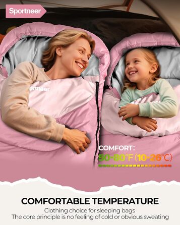 Спальний мішок для дітей та дорослих Outdoor, легкий та компактний (220x80 см), рожевий, температурний режим +10...+26 °C